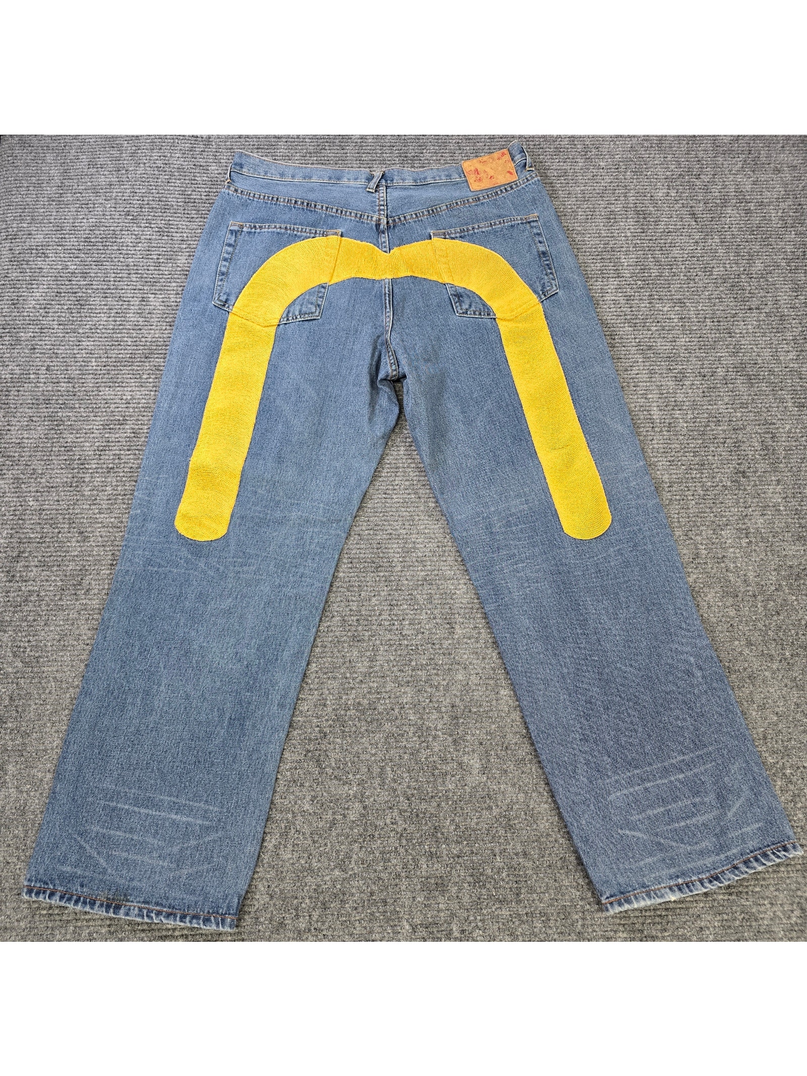 Evisu Genes Jeans Mens Tag 40 Measured 38x32 Blue Yellow Seagull Denim